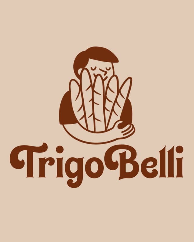 Logótipo Trigo Belli: um padeiro a abraçar baguetes